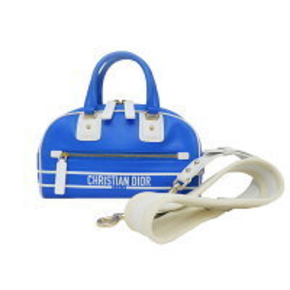 Dior VIBE Bowling Bag Handbag Blue White Tote Shoulder Calfskin